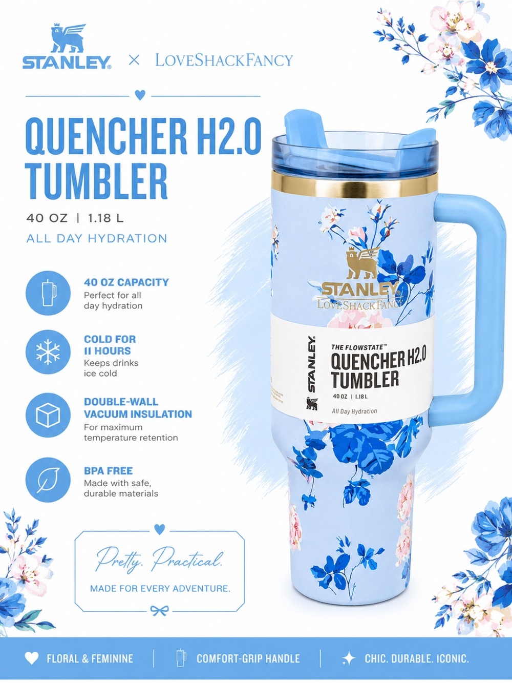 Pick 1: LoveShackFancy x Stanley 40 oz Quencher Tumbler - Picture 3 of 3